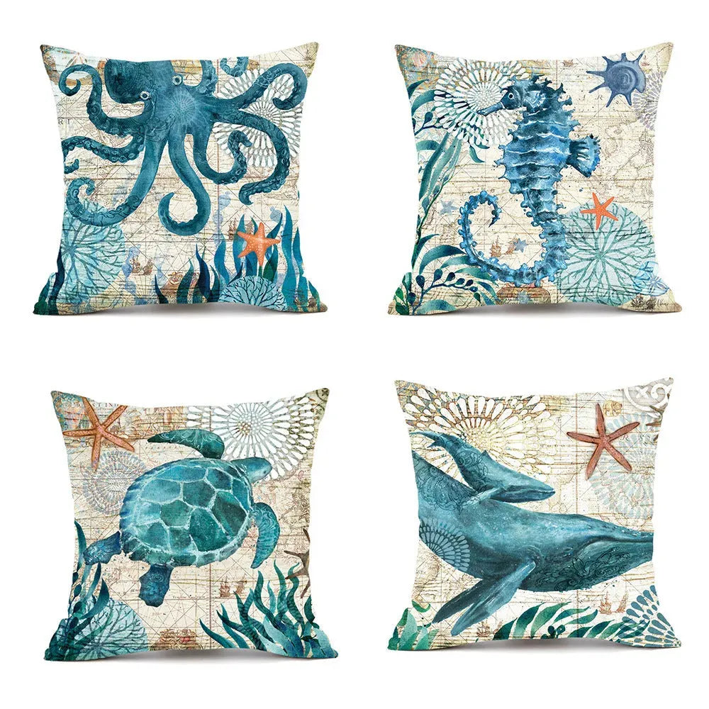 Cushion Covers Sea Turtle Printed Throw Pillow - Bellarte Enchanté Cushion Covers Sea Turtle Printed Throw Pillow